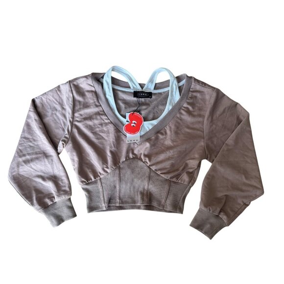 Cider Colorblock Layered Look Crop Sweatshirt | Size XS NWT - Picture 1 of 2